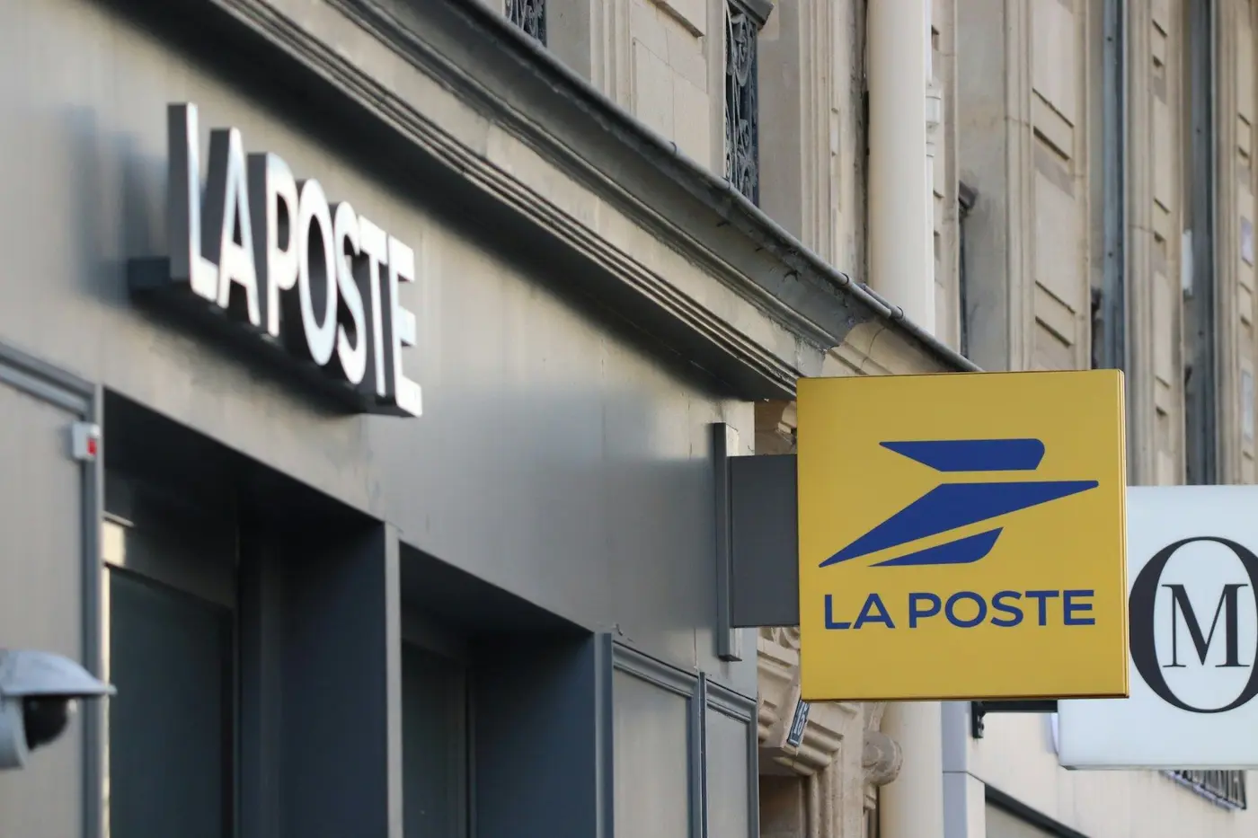The La Poste sign on a post office in France
